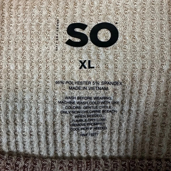 SO Cream and Tan Boxy Waffle Knit Top Crew Neck Cuffed Sleeve size Xl #1255 - Picture 2 of 5
